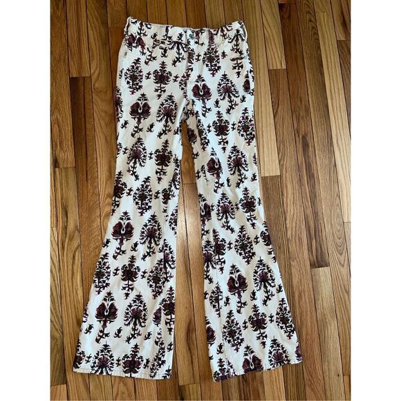 Pilcro & the Letterpress Anthropologie Bootcut Cordurory Paisley White Pants Siz - Picture 2 of 4